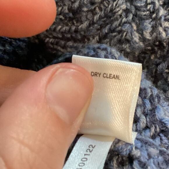 Vtg Express Duster Cardigan Size Large Blue Marbled Merino Wool Blend Y2K Belted - Picture 10 of 10